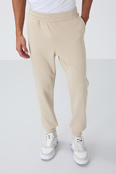 TOMMY LIFE Beige Compact Cotton Thick Smooth Textured Hooded Comfort Fit Men's Tracksuit Set - 85262