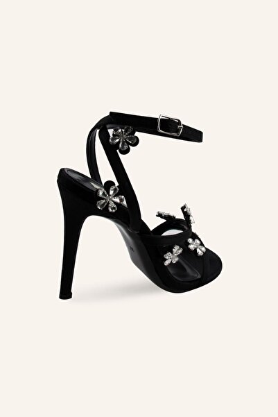 MARCATELLI Black Satin Bloom Heeled Sandals