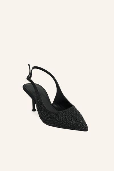 MARCATELLI Siyah Saten Taşlı Topuklu Ayakkabı