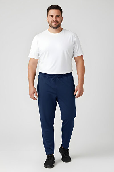 TOMMY LIFE Ανδρικό αθλητικό παντελόνι μεγάλου μεγέθους με κλασικό πόδι με φερμουάρ Indigo - 84947