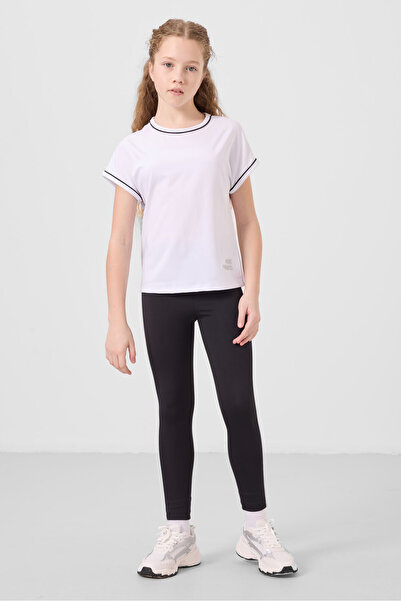 TOMMY LIFE White-Black O Neck Side Stripe Detailed Standard Fit Performance Girl's Tights Suit - 75191