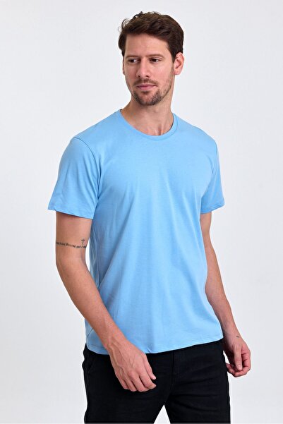 COMBİNE MİCHAİL Мъжка тениска с кръгло деколте, ледено синя, 100% памучна, с прилепнала кройка