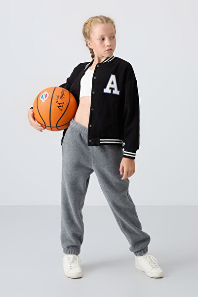 TOMMY LIFE Jachetă neagră brodata pentru colegiu pentru fete - Textura moale groasă, potrivire standard - 75156