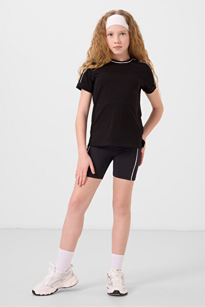 TOMMY LIFE Siyah Esnek Standart Fit Basic Performans Kız Çocuk Tayt - 75189