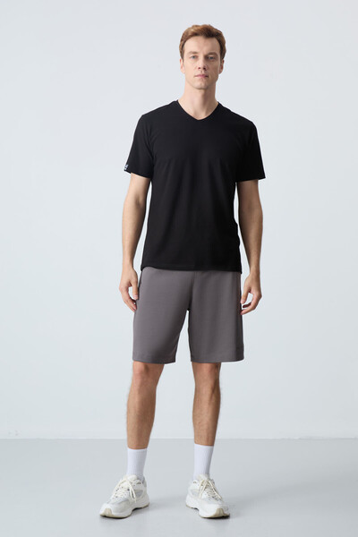 AIR JONES Dark Gray Cotton Thick Soft Textured Standard Fit Basic Men's Shorts - 81276