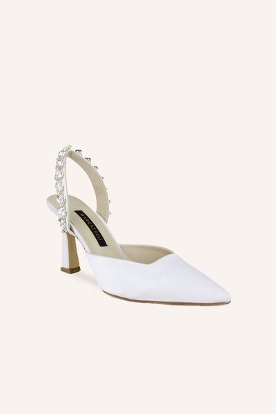 MARCATELLI Beyaz Saten Nova Kalın Topuklu Gelin Ayakkabısı