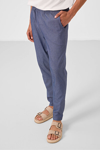 TOMMY LIFE Denim Navy Blue Standard Fit Woven Light Flexible Chino Men's Trousers - 82180