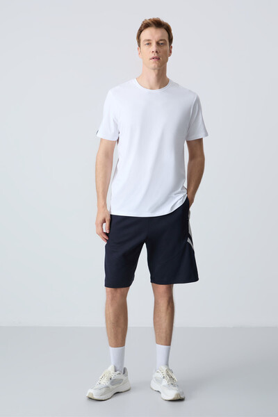 AIR JONES Thick Soft Textured Navy Blue Men's Shorts - Standard Fit, Cotton - 81281