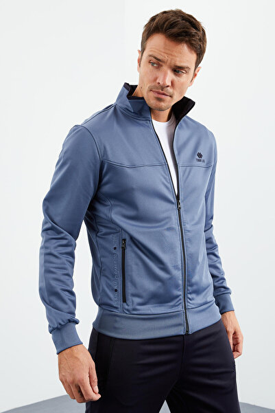 TOMMY LIFE Σετ ανδρικής φόρμας βενζίνης - Navy Blue Stand-up γιακά με φερμουάρ Standard Fit Classic Leg - 85162