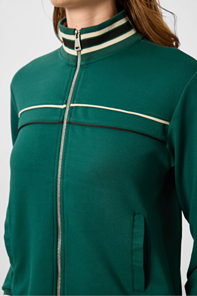 TOMMY LIFE Πράσινη μαλακή υφή Πλεκτά Γιακάς Όρθιος Γυναικεία αθλητική φόρμα - 95350