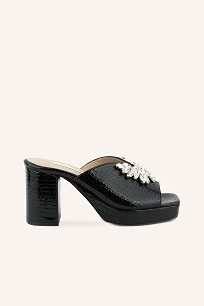 MARCATELLI Siyah Kroko Farah Topuklu Terlik