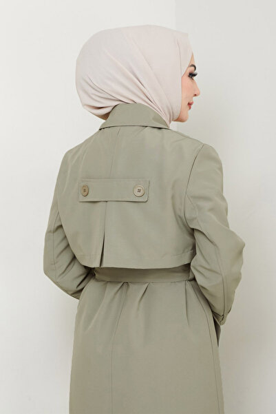 InStyle Λεπτομέρεια καπακιού Μακριά επένδυση Mint Green Trench Coat