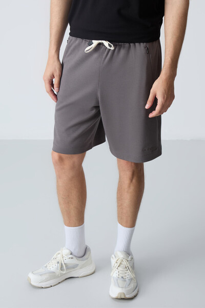 AIR JONES Dark Gray Cotton Thick Soft Textured Standard Fit Basic Men's Shorts - 81276