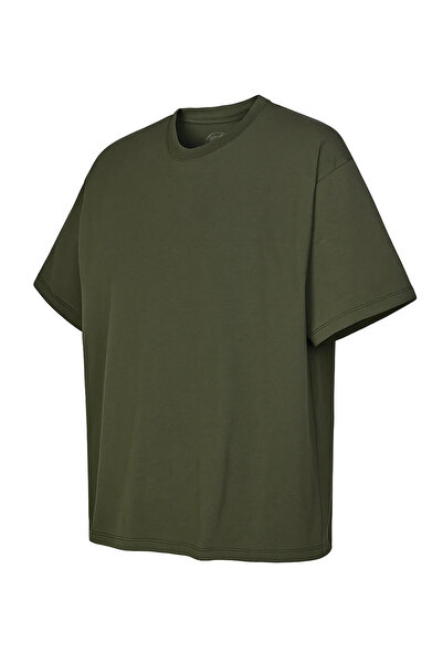 COMBİNE MİCHAİL Men's 100% Organic Cotton Thick Textured Comfort Fit Crew Neck Khaki T-Shirt