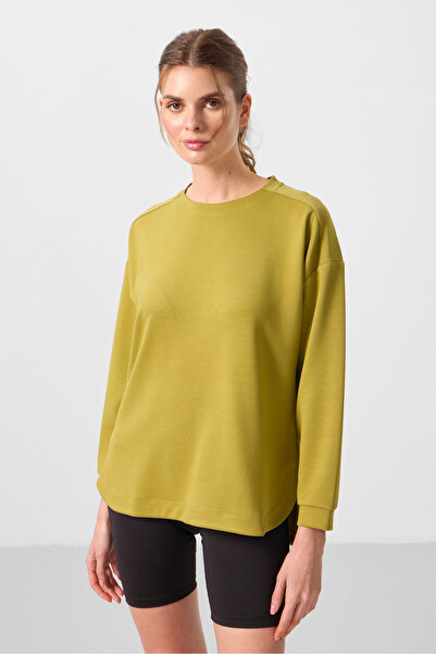 TOMMY LIFE Dark Mustard Soft Textured O Neck Comfortable Form Women's Tunic Sweatshirt - 97305