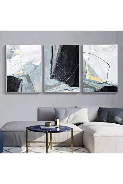 KOLAJTASARIM Modern Touch: Elegant Abstract Blue and Black Metal Framed Paint...