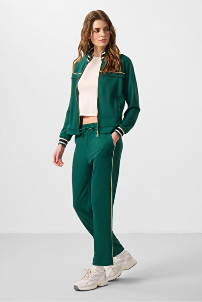 TOMMY LIFE Πράσινη μαλακή υφή Πλεκτά Γιακάς Όρθιος Γυναικεία αθλητική φόρμα - 95350