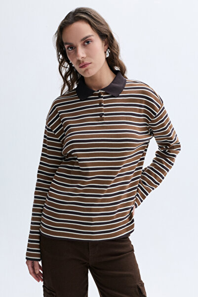 Mudo Striped Polo Collar Sweatshirt