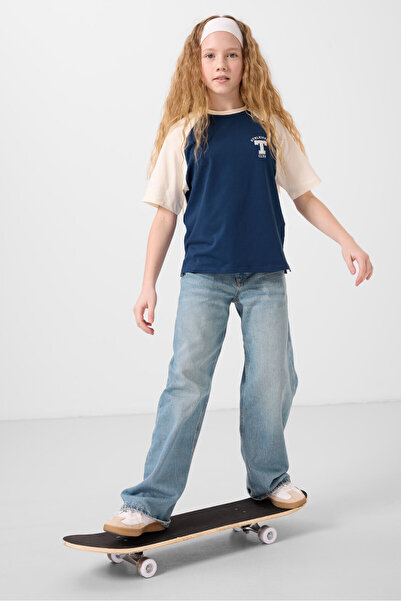 TOMMY LIFE Tricou pentru fete cu decolteu O din bumbac imprimat oversize - 75179