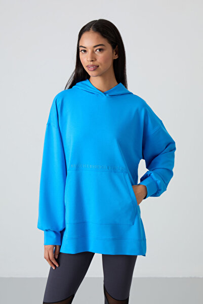 TOMMY LIFE Blue Women's Oversize Tunic with Balloon Sleeve Embroidery - 97163