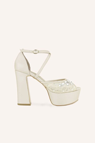 MARCATELLI Satin Spina Platform Champagne Heeled Shoes