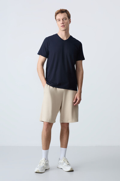 AIR JONES Beige Men's Shorts - Cotton, Thick Soft Texture, Standard Fit - 81275