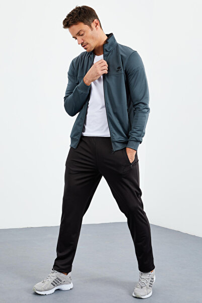 TOMMY LIFE Ανδρική αθλητική φόρμα Forest Green Black Stand γιακά με φερμουάρ Classic Leg 85162