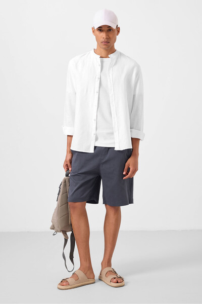 TOMMY LIFE شورت تشينو رجالي منسوج خفيف الوزن ومرن باللون الرمادي - 81291