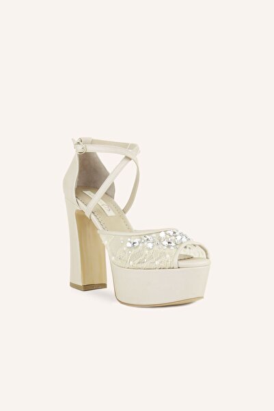MARCATELLI Satin Spina Platform Champagne Heeled Shoes