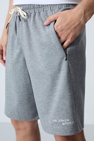 AIR JONES Men's Shorts - Gray Melange, Cotton, Thick Soft Texture, Standard Fit - 81276