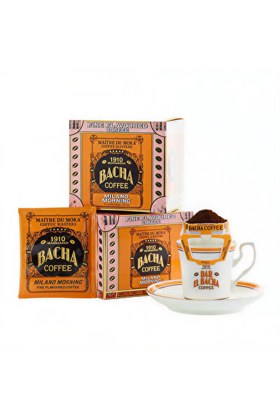 Bacha Coffee Set de 12 pliculețe premium de cafea 100% Arabica, Bacha Coffee, Milano Morning, pentru toarnă/stropire, 144 g