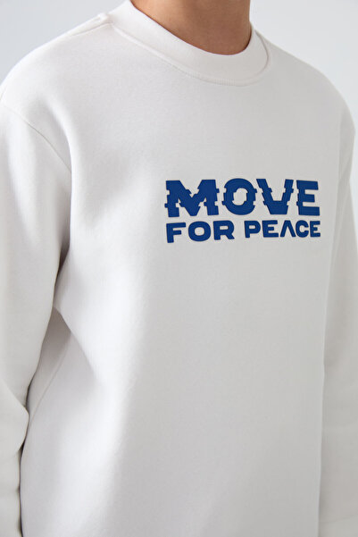 TOMMY LIFE Boy's Ecru Cotton Printed Sweatshirt - Thick Feather Inside, Soft Texture - 11216