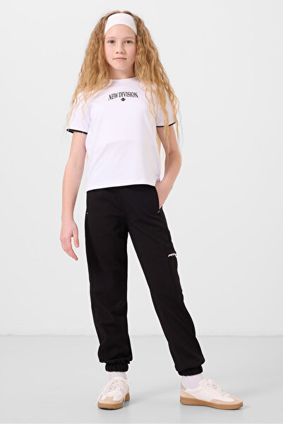 TOMMY LIFE Λευκό-μαύρο O λαιμό εμπριμέ λαστιχένιο πόδι Cargo Pocket Girl's Tracksuit Suit - 75173