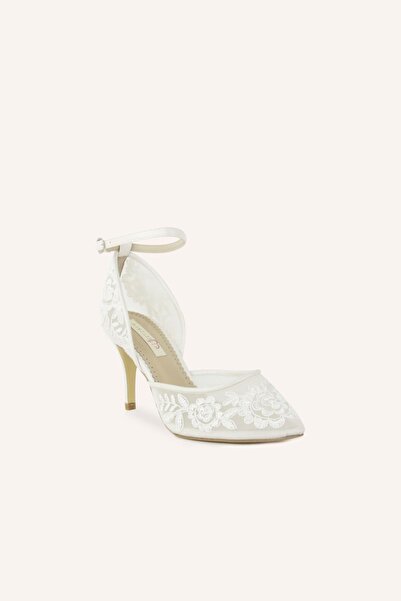 MARCATELLI Beyaz Dantel Güpür İşlemeli Gelin Ayakkabısı