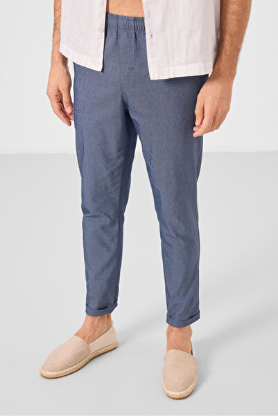 TOMMY LIFE Denim Navy Blue Standard Fit Woven Light Flexible Chino Men's Trousers - 82178