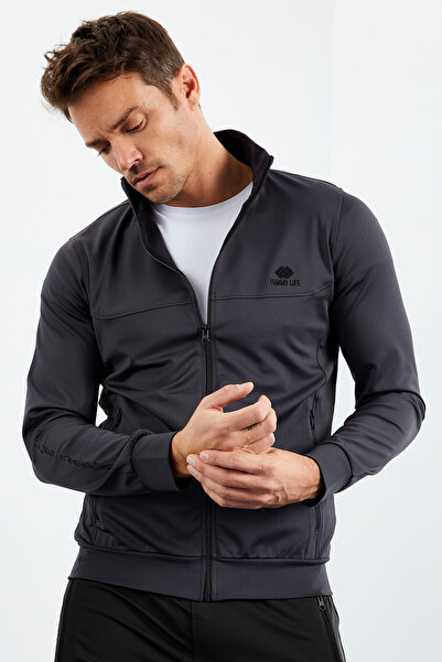 TOMMY LIFE Ανδρική φόρμα αντρικής φόρμας με γιακά με φερμουάρ ανθρακί-μαύρο - με μανσέτες 85160