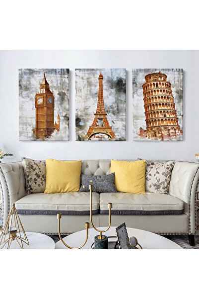 KOLAJTASARIM Ünlü Simgeler: Big Ben, Eyfel Kulesi, Pisa Kulesi Yağlı Boya Efe...