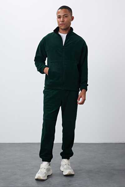 TOMMY LIFE Pine Green Thick Soft Textured Comfort Fit Embroidered Men's Tracksuit Suit - 85269