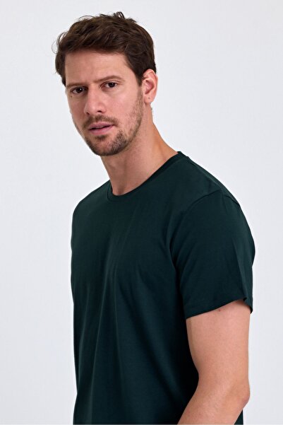 COMBİNE MİCHAİL Мъжка тъмнозелена тениска с кръгло деколте от 100% памук, с прилепнала кройка