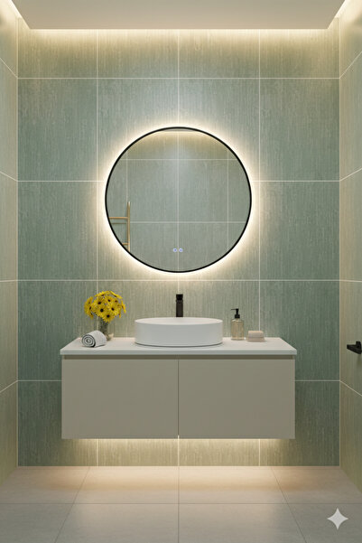 Avend HD Akıllı Ayna Buhar Tutmayan 3 Renk Led Işıklı Siyah Çerçeveli Banyo L...