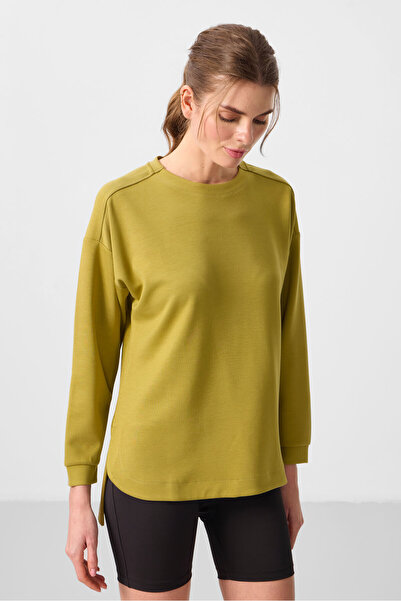 TOMMY LIFE Dark Mustard Soft Textured O Neck Comfortable Form Women's Tunic Sweatshirt - 97305