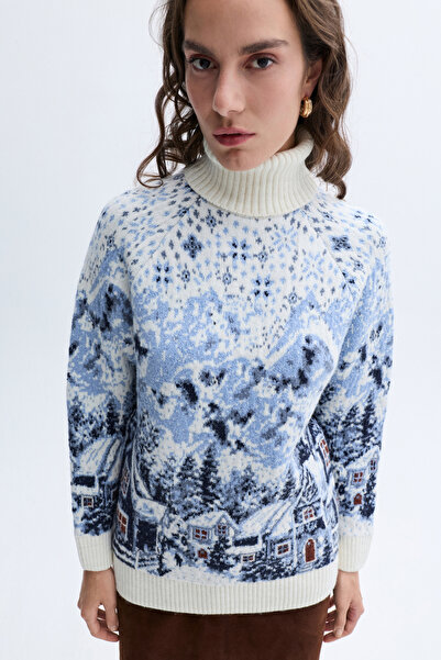 Mudo Loose Fit Jacquard Fishneck Sweater
