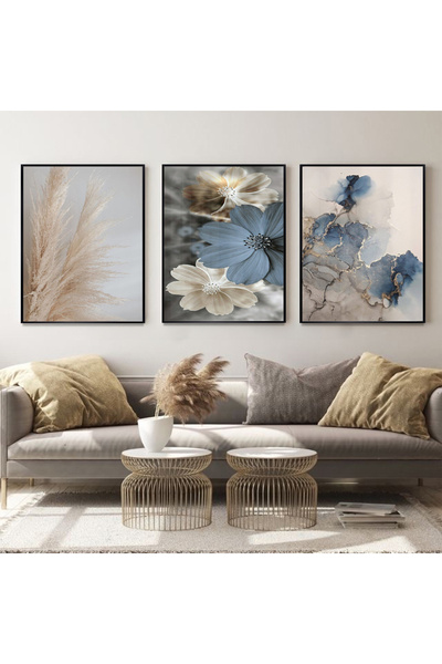 KOLAJTASARIM Doğal Melodiler: Mermerin Estetiği Ve Pastel Çiçekler Metal Çerç...