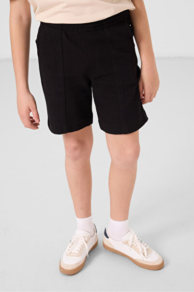 TOMMY LIFE Siyah Pamuklu Yumuşak Dokulu Standart Fit Basic Erkek Çocuk Şort - 11289