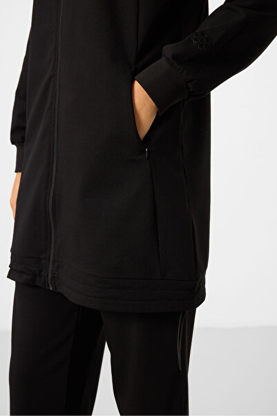 TOMMY LIFE Black Stand Collar Zippered Cotton Women's Tracksuit Tunic Set - 95346