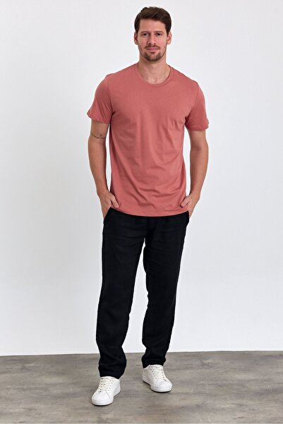 COMBİNE MİCHAİL Ανδρικό T-Shirt Crew Neck Slim Fit Basic - 100% Cotton POWDER