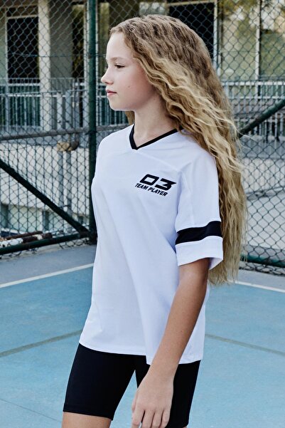 TOMMY LIFE Λευκό-Μαύρο Κοστούμι κοριτσίστικο κολάν με λεπτομέρεια με λαιμόκοψ...