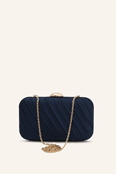 MARCATELLI Lacivert Saten Luna Pliseli Abiye Çanta