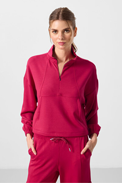 TOMMY LIFE Κόκκινη μαλακή υφή Oversize γυναικεία αθλητική φόρμα - 95351