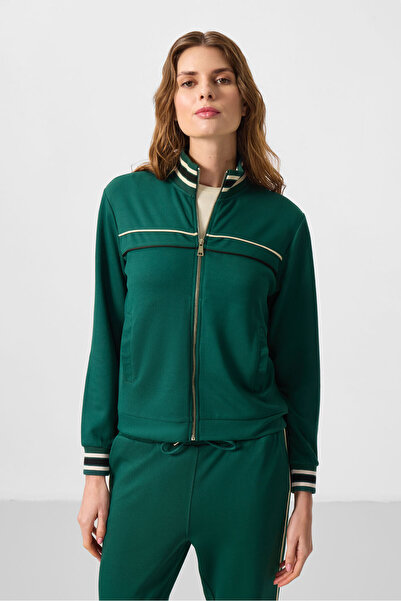 TOMMY LIFE Πράσινη μαλακή υφή Πλεκτά Γιακάς Όρθιος Γυναικεία αθλητική φόρμα - 95350